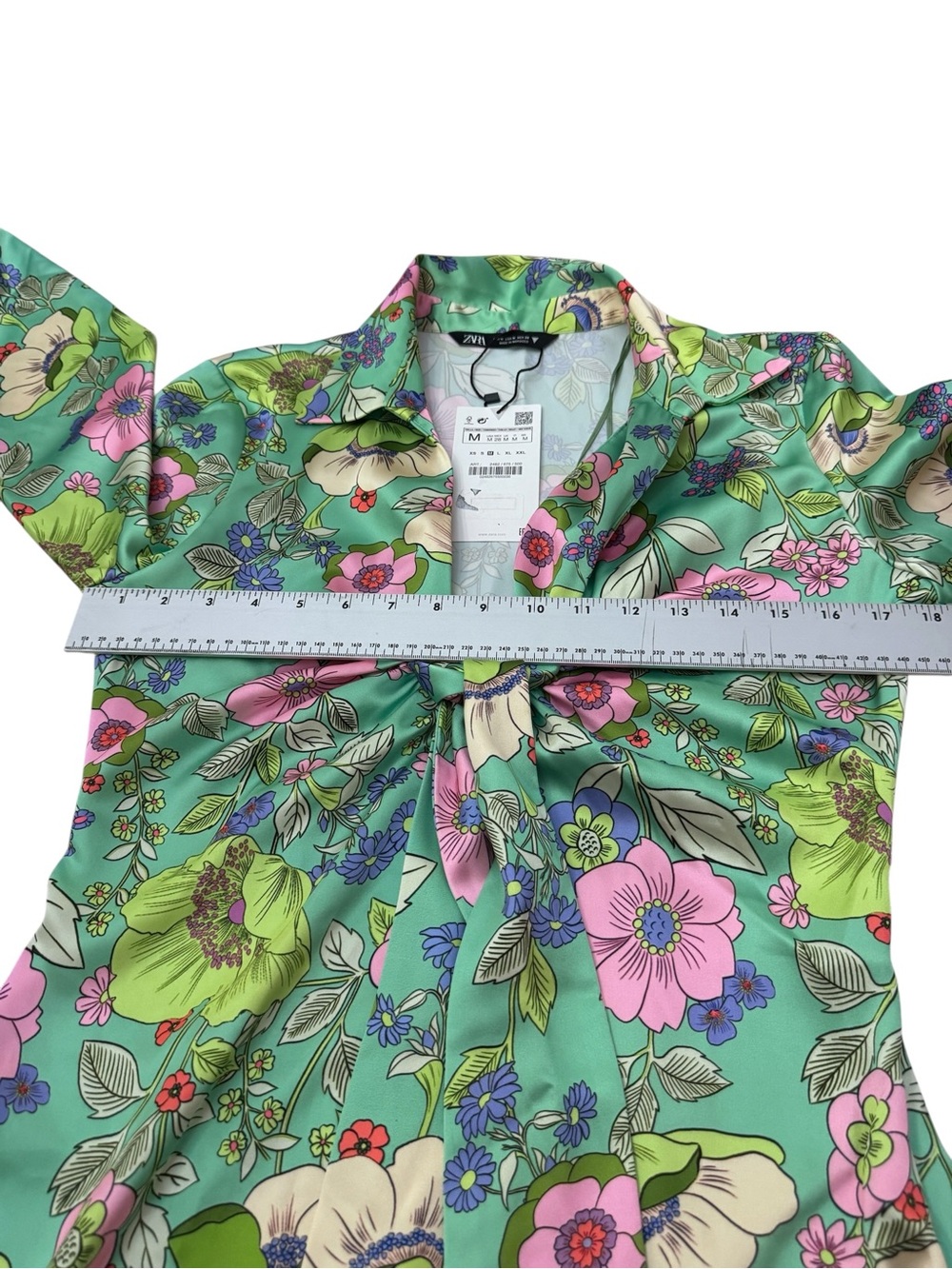 NWT Zara Satin Floral Tie Front Mini Dress Green Size M - Picture 12 of 14